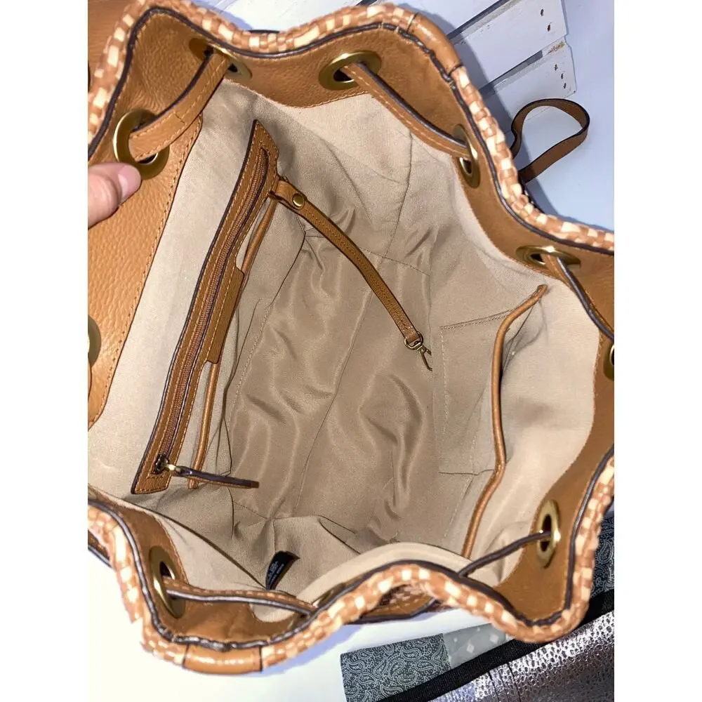 MICHAEL KORS WOVEN LEATHER BASKET WEAVE BROWN, TAN BACKPACK